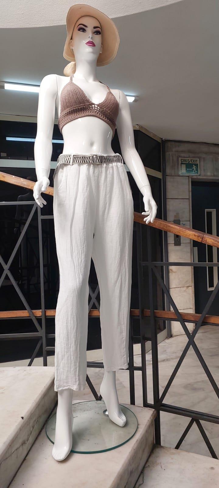 İtalyan Kemerli Keten Pantolon