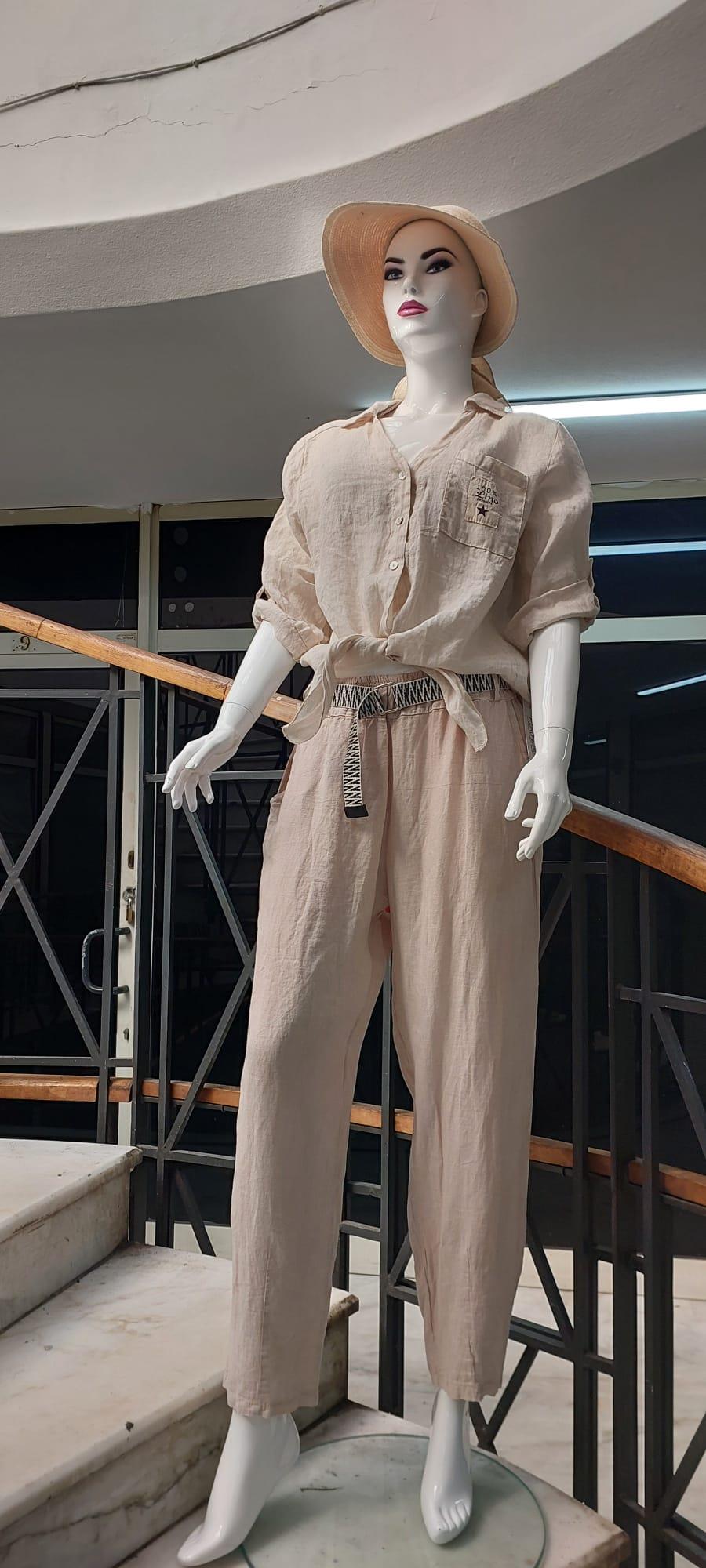 İtalyan Kemerli Keten Pantolon