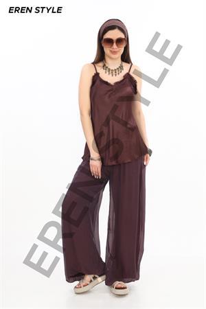 İtalyan Saten Bluz İpek Pantolon Takım