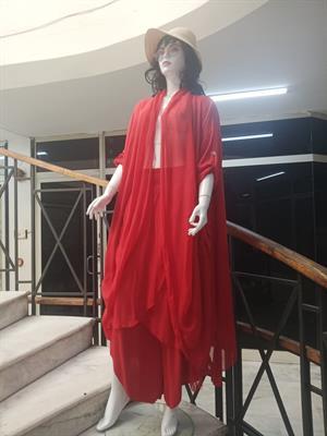 Itayan Ipek Detaylı Şallı Kap- Asimetrik Pantolon (2'li Takım)