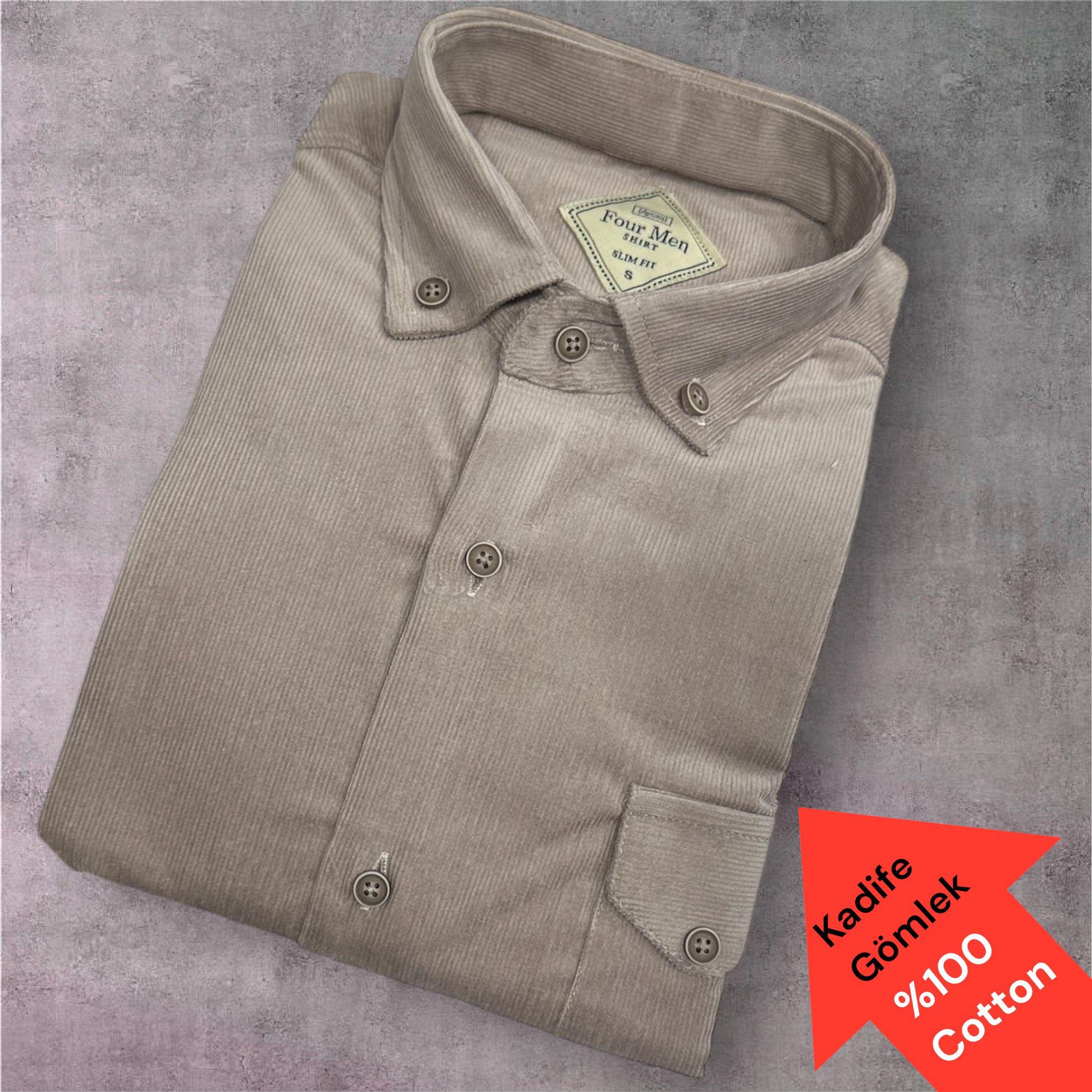 Kadife %100 Cotton Pamuklu Uzun Kollu Terletmeyen Gömlek (Slim Fit Kalıp)