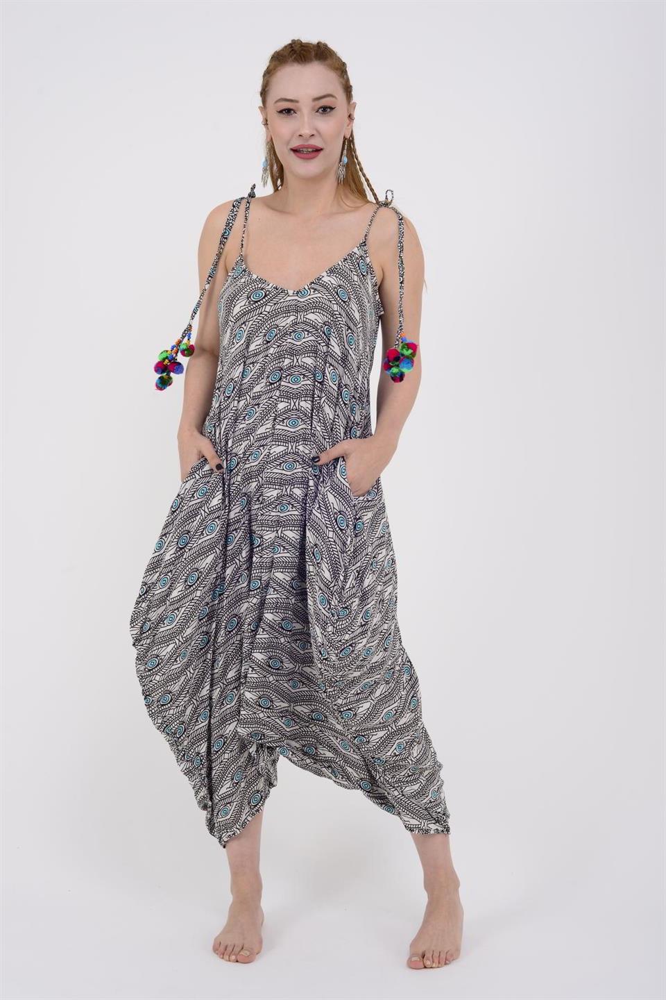 Kadın  Eyes Ayarlanabilir Omuz Askılı Oversize Tulum