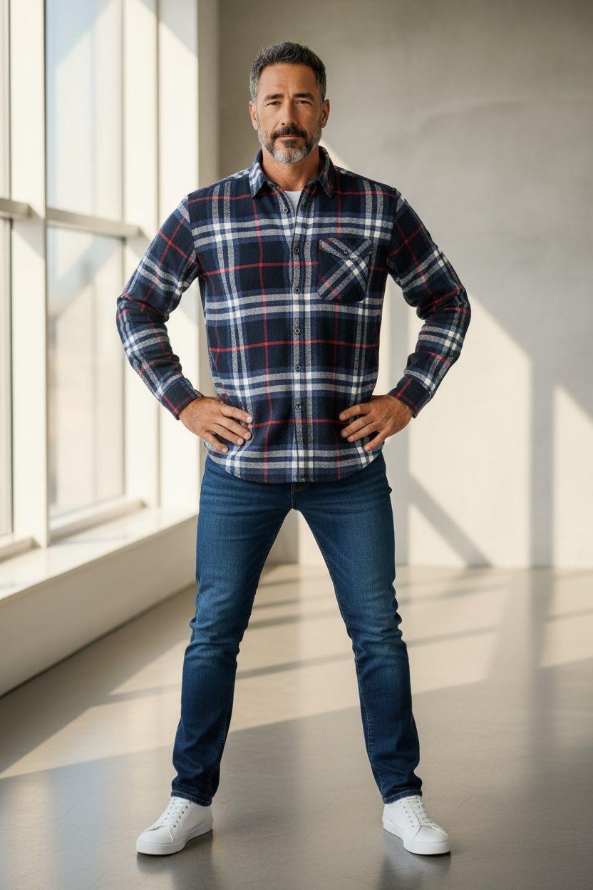 Kışlık Pamuklu Uzun Kollu Kapaklı Cepli Erkek Oduncu Gömlek (Slim Fit)