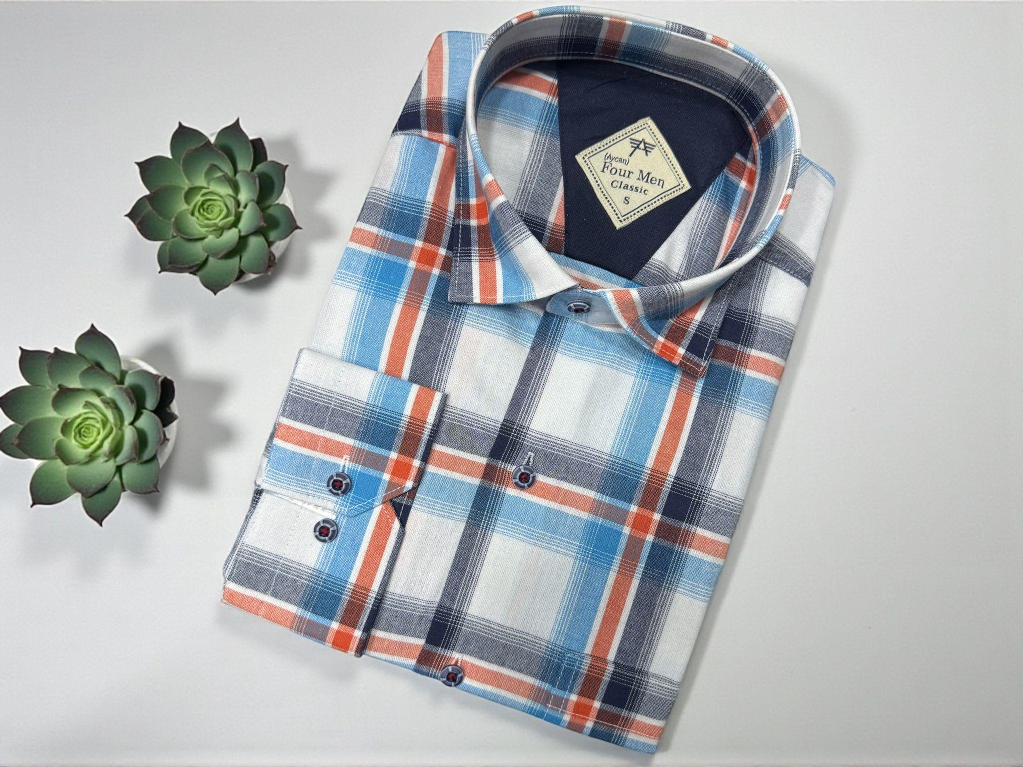 Klasik %100 Cotton Pamuklu Uzun Kollu Terletmeyen Ekose Gömlek (Regular Kalıp)