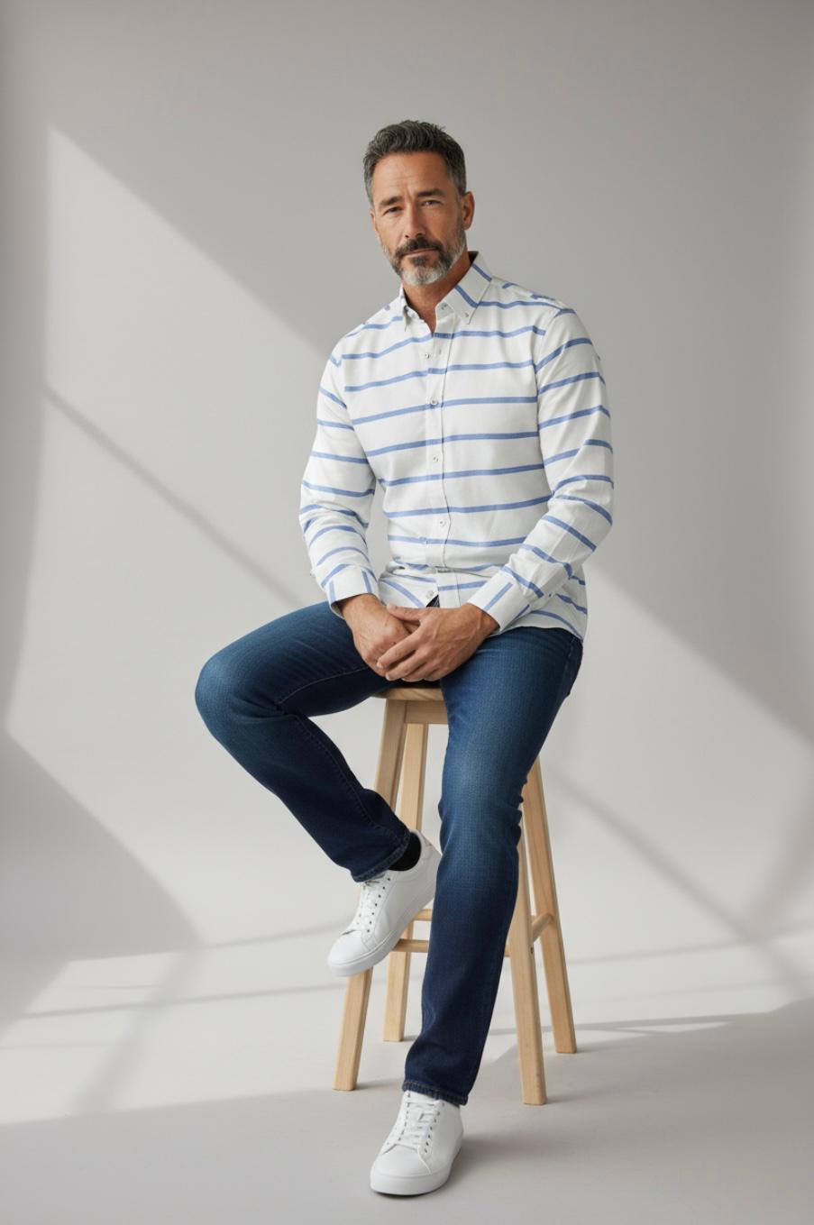 Klasik %100 Cotton Uzun Kollu Terletmeyen Kışlık 2 Renkli Çizgili Gömlek (Regular Kalıp)