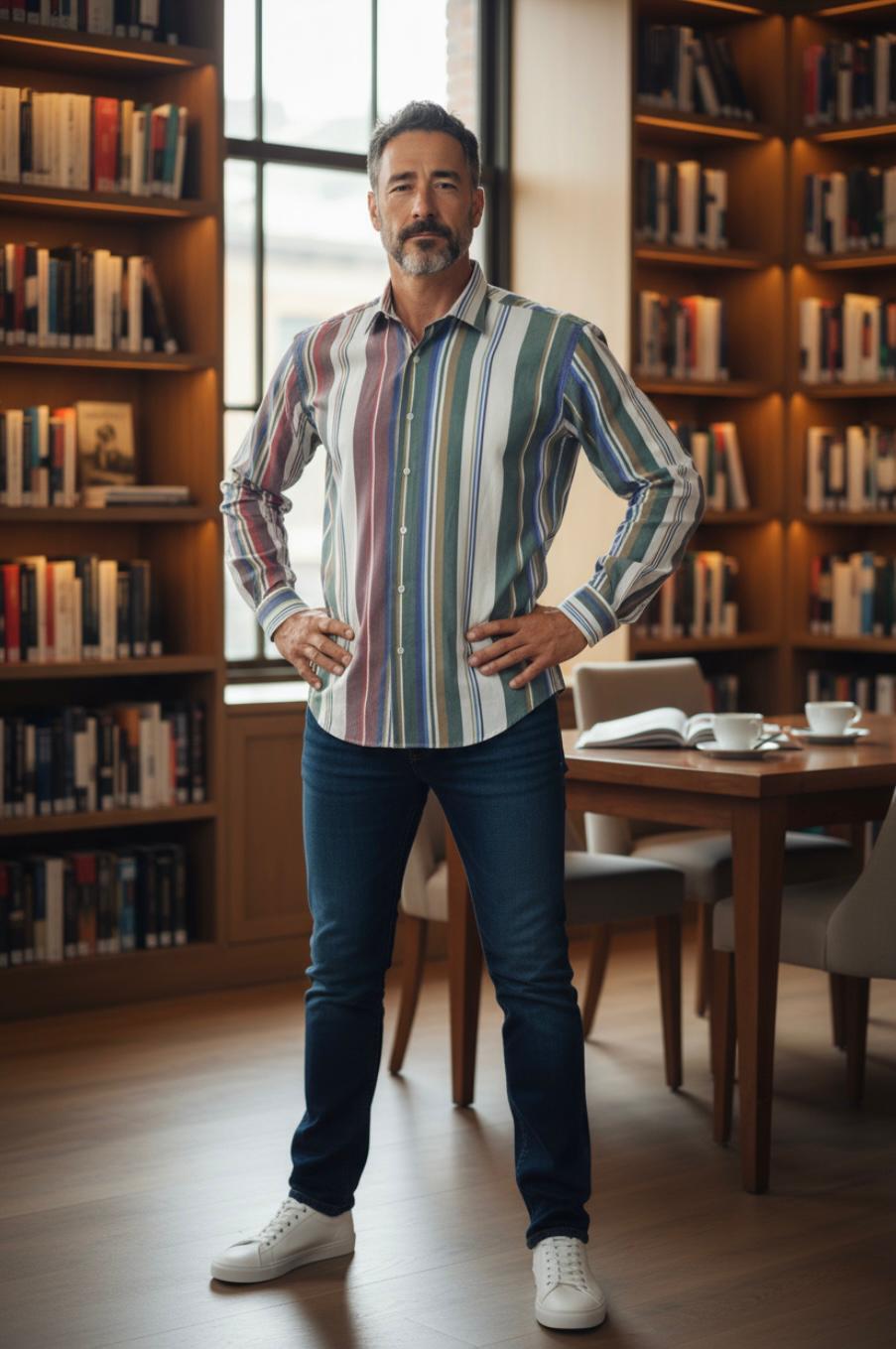 Klasik %100 Cotton Uzun Kollu Terletmeyen Kışlık 2 Renkli Çizgili Gömlek (Regular Kalıp)