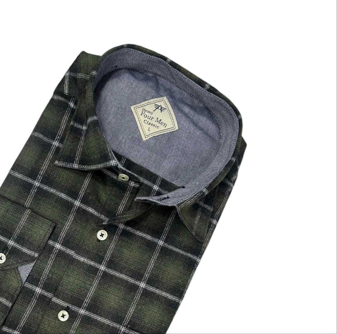 Klasik %100 Cotton Uzun Kollu Terletmeyen Kışlık Flanel Kumaş Pamuklu Kahverengi Gömlek (Regular Kalıp)