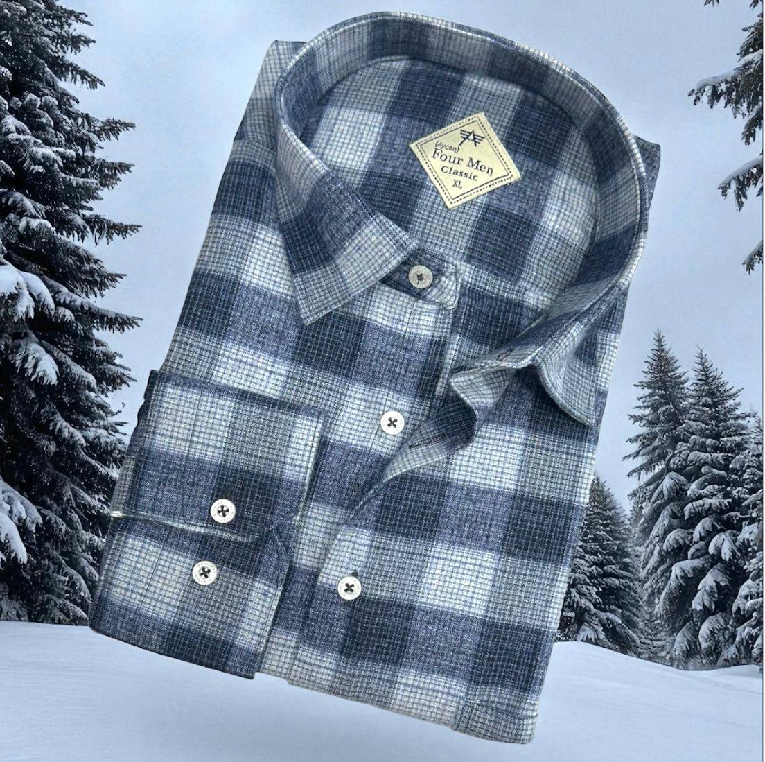 Klasik %100 Cotton Uzun Kollu Terletmeyen Kışlık Flanel Kumaş Kahverengi Gömlek (Regular Kalıp)