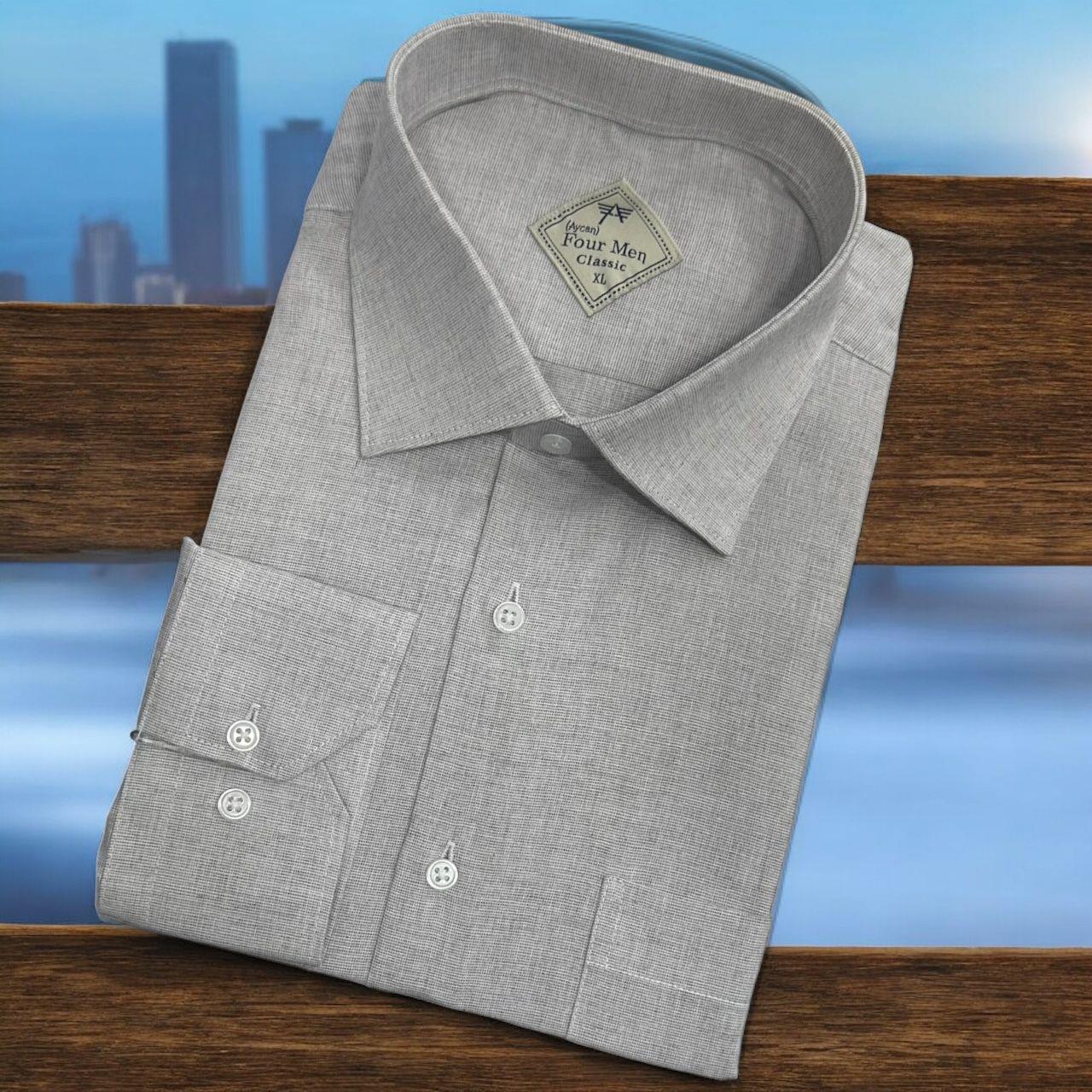 Klasik %100 Cotton Uzun Kollu Terletmeyen Kışlık Flanel Kumaş Gri Gömlek (Regular Kalıp)