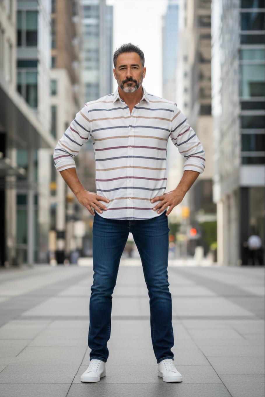 Klasik %100 Cotton Uzun Kollu Terletmeyen Kışlık 2 Renkli Çizgili Gömlek (Regular Kalıp)