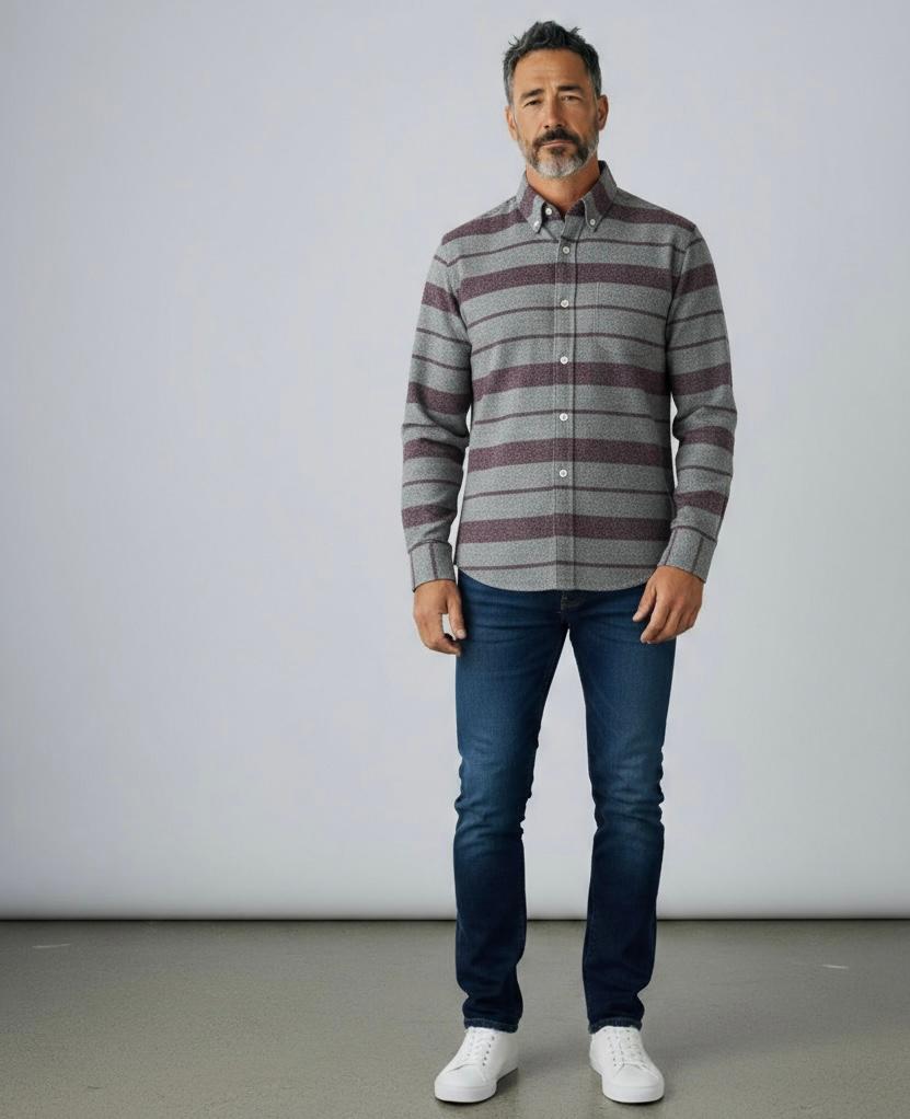 Klasik %100 Cotton Uzun Kollu Terletmeyen Kışlık 2 Renkli Çizgili Gömlek (Regular Kalıp)