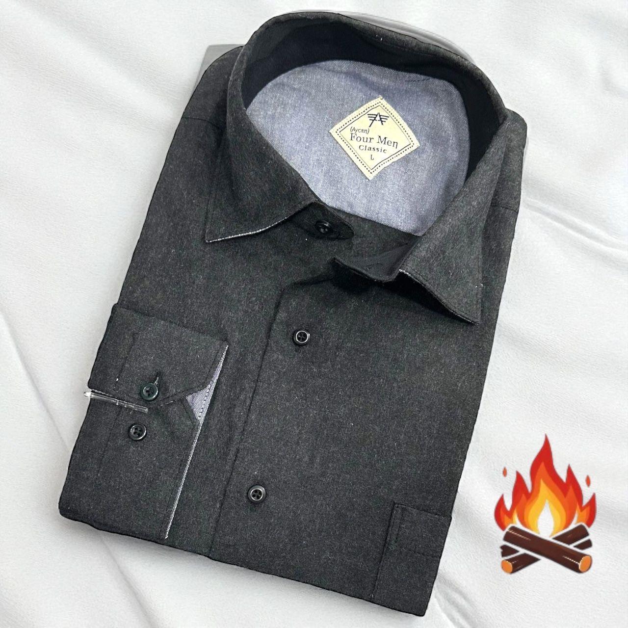 Klasik %100 Cotton Uzun Kollu Terletmeyen Kışlık Flanel Kumaş Antrasit Gömlek (Regular Kalıp)