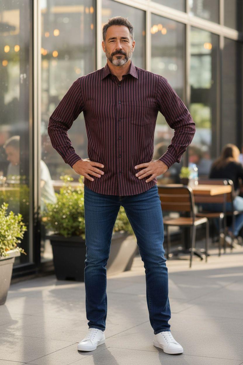 Klasik %100 Cotton Uzun Kollu Terletmeyen Kışlık Flanel Kumaş 2 Renkli Çizgili Gömlek (Regular Kalıp)