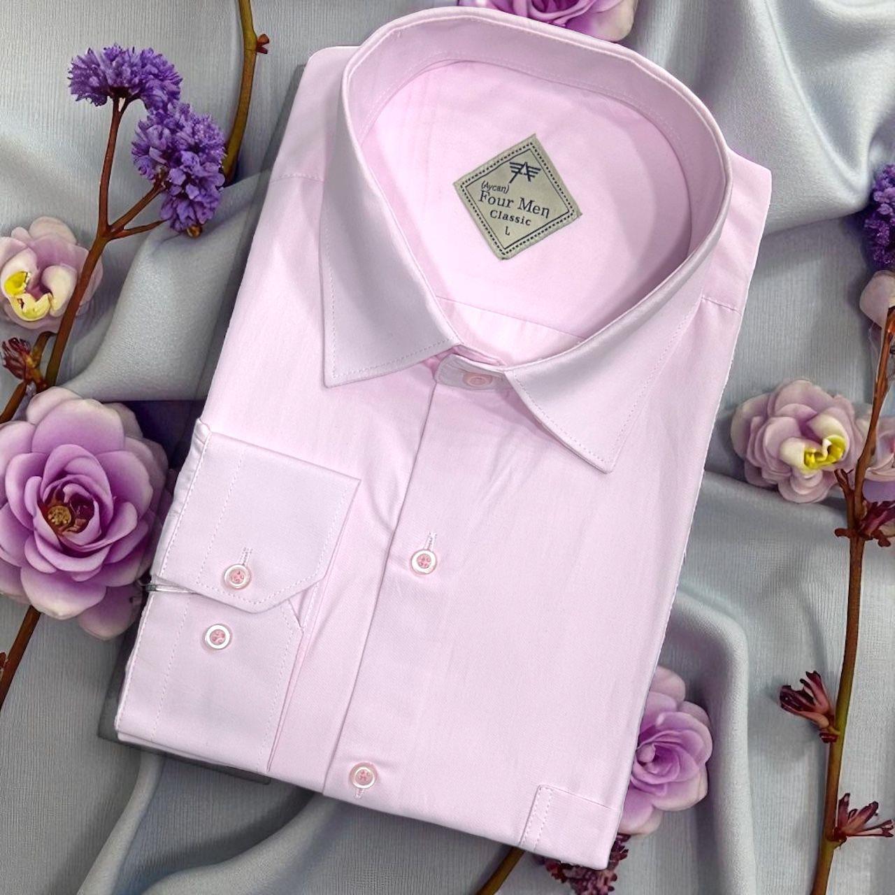 Klasik %100 Cotton Uzun Kollu Terletmeyen Kışlık Flanel Kumaş İndigo Pembe Gömlek (Regular Kalıp)