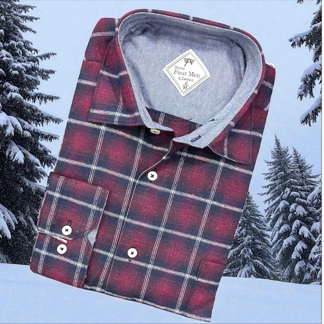 Klasik %100 Cotton Uzun Kollu Terletmeyen Kışlık Flanel Kumaş Kahverengi Gömlek (Regular Kalıp)