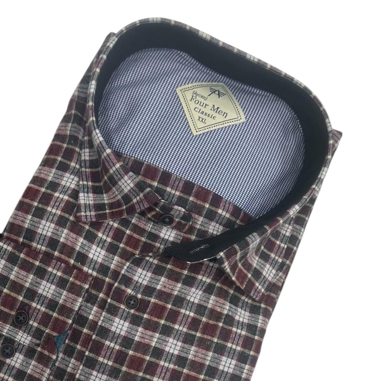 Klasik %100 Cotton Uzun Kollu Terletmeyen Kışlık Flanel Kumaş Kahverengi Gömlek (Regular Kalıp)