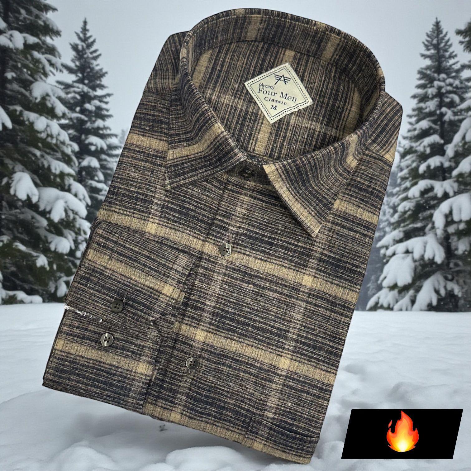 Klasik %100 Cotton Uzun Kollu Terletmeyen Kışlık Flanel Gömlek (Regular Kalıp)