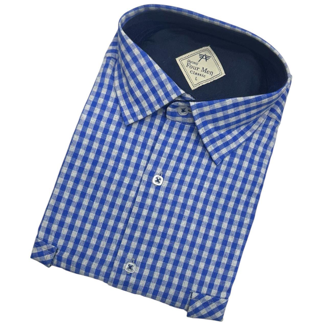 Klasik %100 Cotton Uzun Kollu Terletmeyen Kışlık Flanel Kumaş Mavi Gömlek (Regular Kalıp)