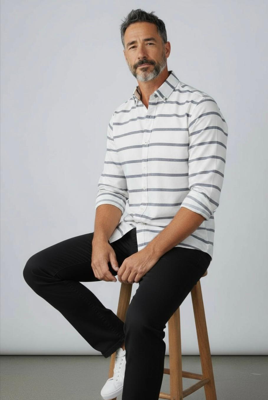 Klasik %100 Cotton Uzun Kollu Terletmeyen Kışlık 2 Renkli Çizgili Gömlek (Regular Kalıp)