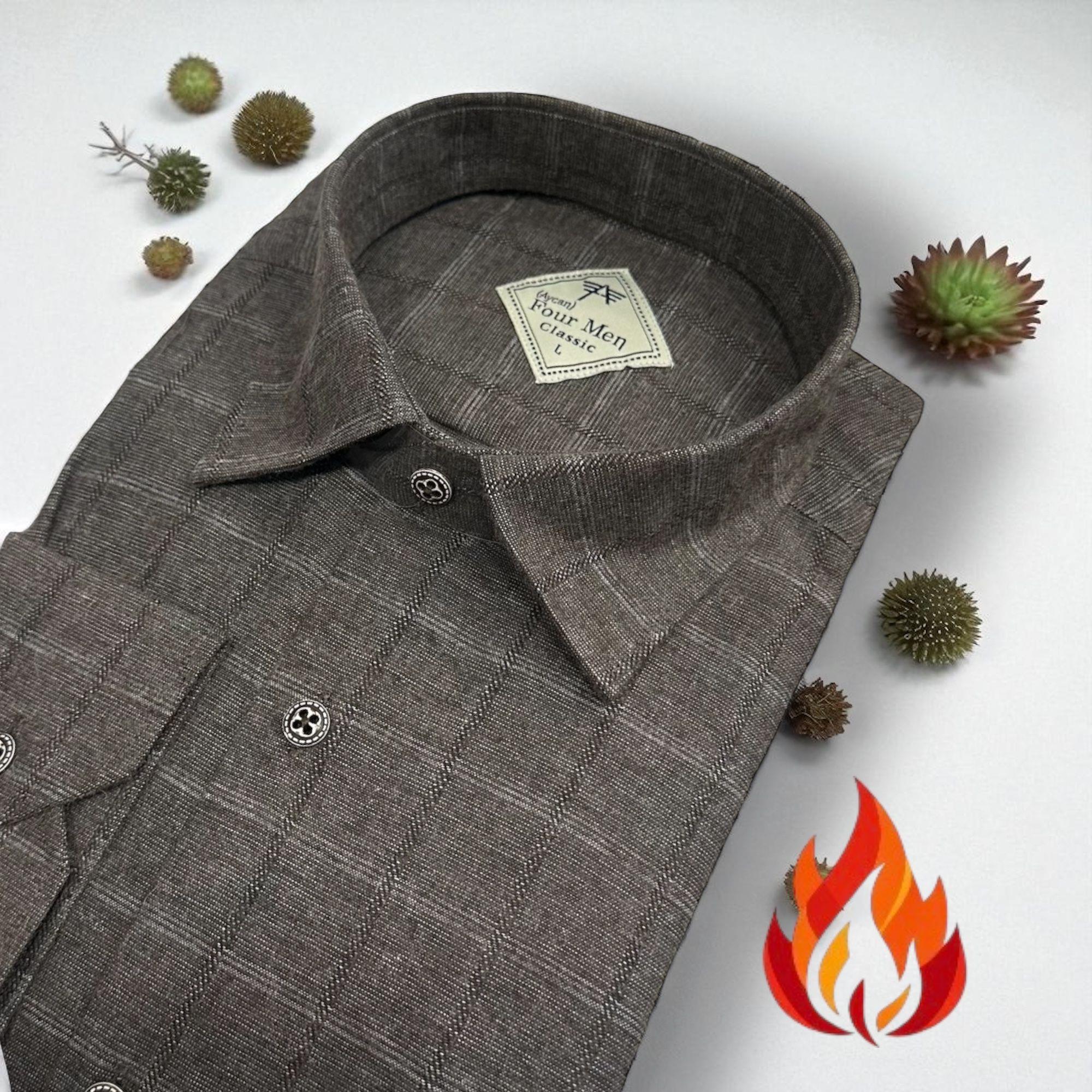 Klasik %100 Cotton Uzun Kollu Terletmeyen Kışlık Flanel Terletmeyen Tek Cepli Gömlek (Regular Kalıp)