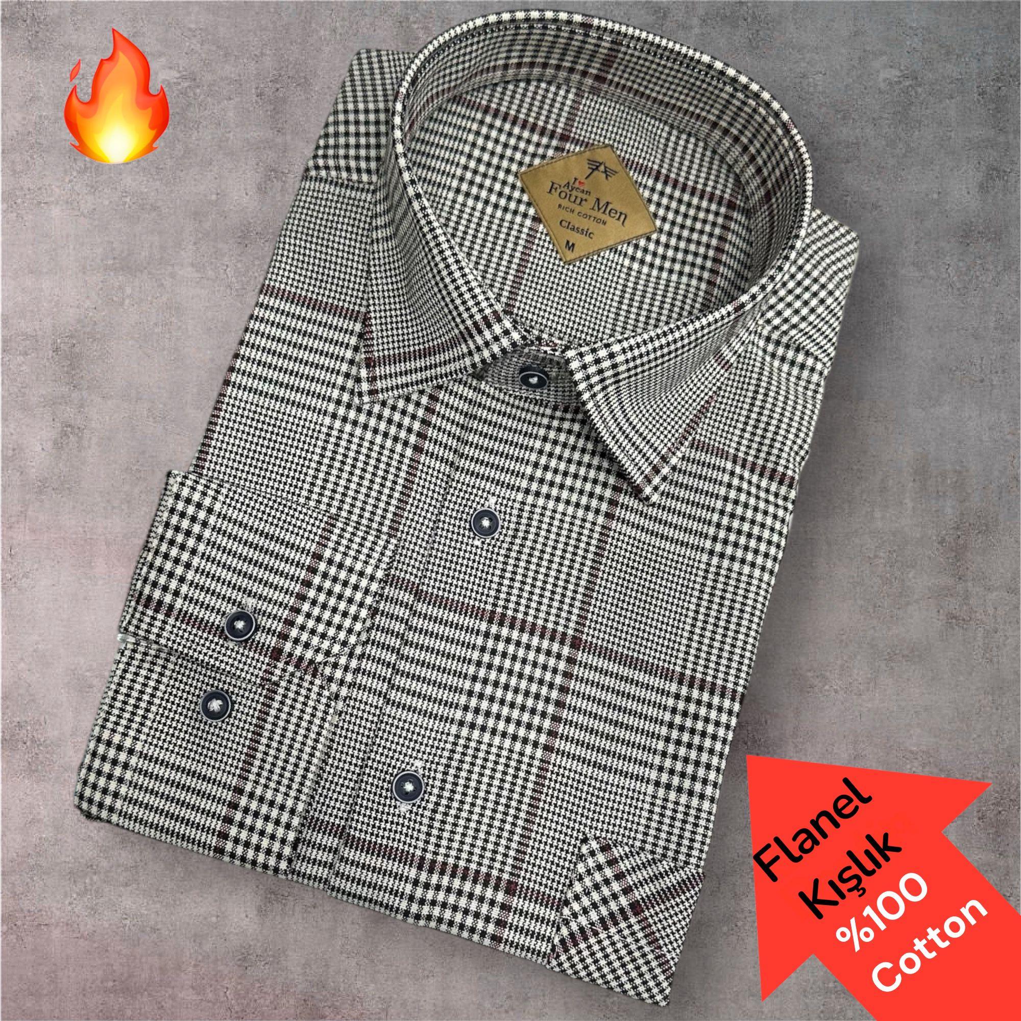 Klasik %100 Cotton Uzun Kollu Terletmeyen Kışlık Flanel Gömlek (Regular Kalıp)