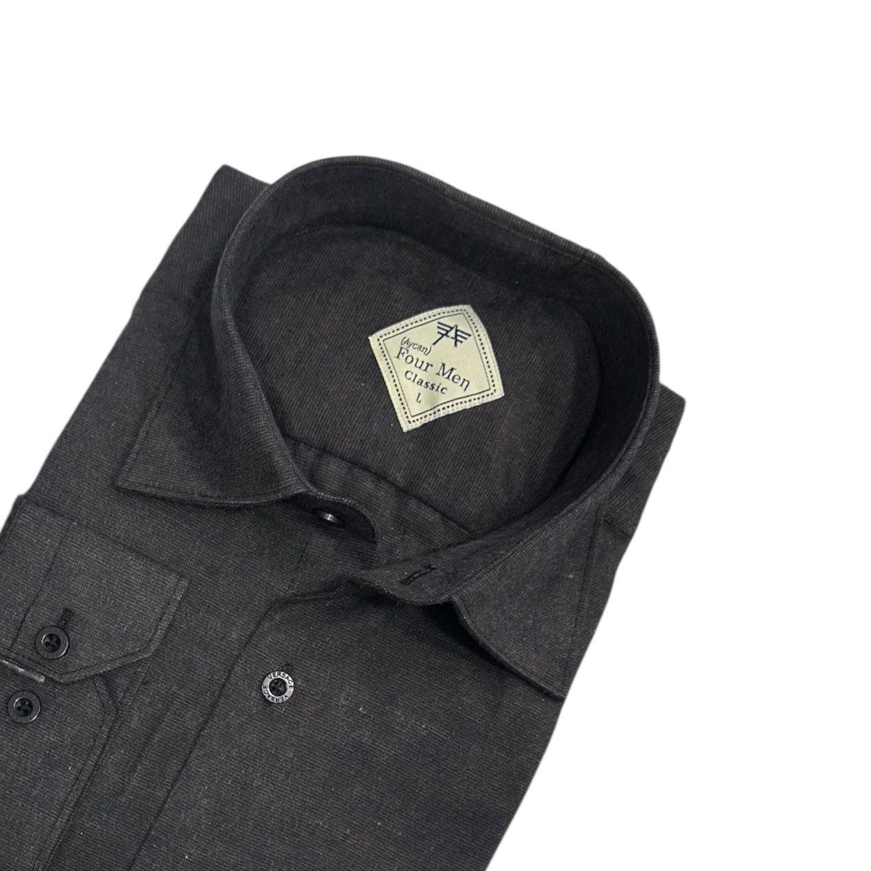 Klasik %100 Cotton Uzun Kollu Terletmeyen Kışlık Flanel Kumaş Kahverengi Gömlek (Regular Kalıp)