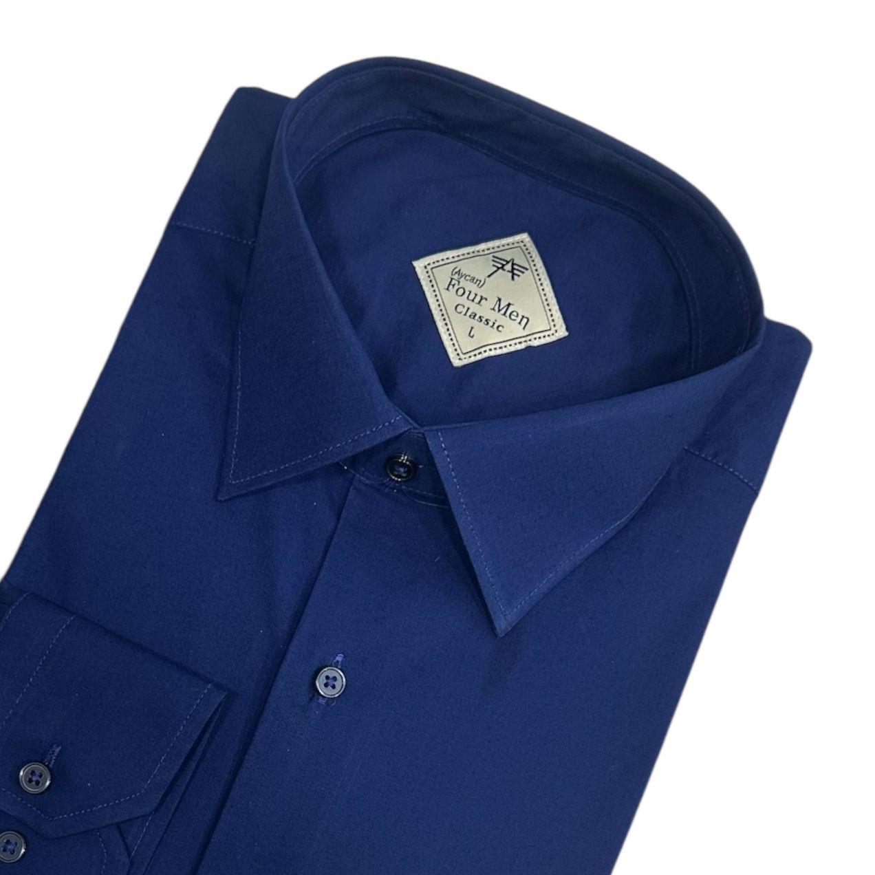 Klasik %100 Cotton Uzun Kollu Terletmeyen Kışlık Flanel Kumaş İndigo Lacivert Gömlek (Regular Kalıp)