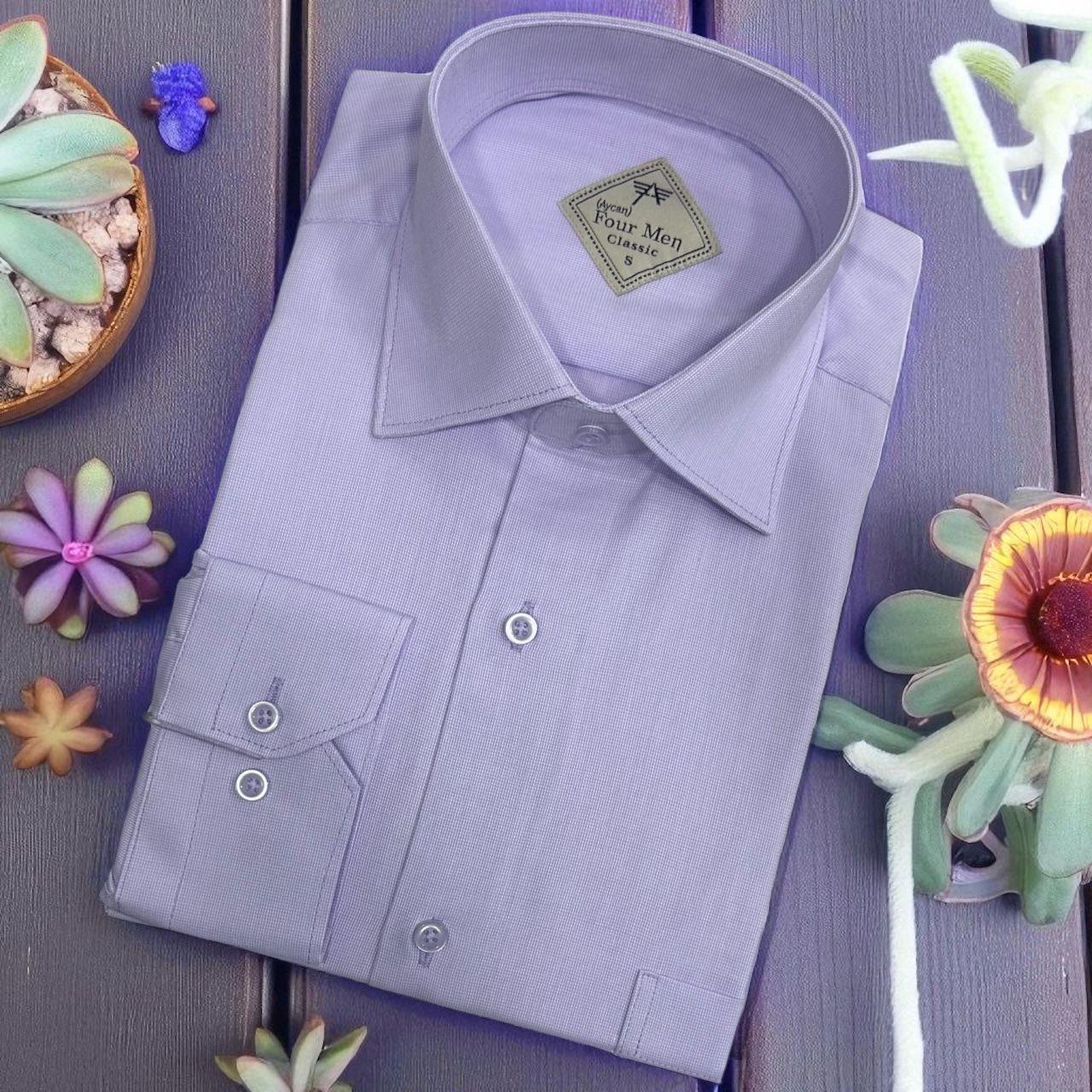 Klasik %100 Cotton Uzun Kollu Terletmeyen Kışlık Flanel Kumaş Lila Gömlek (Regular Kalıp)