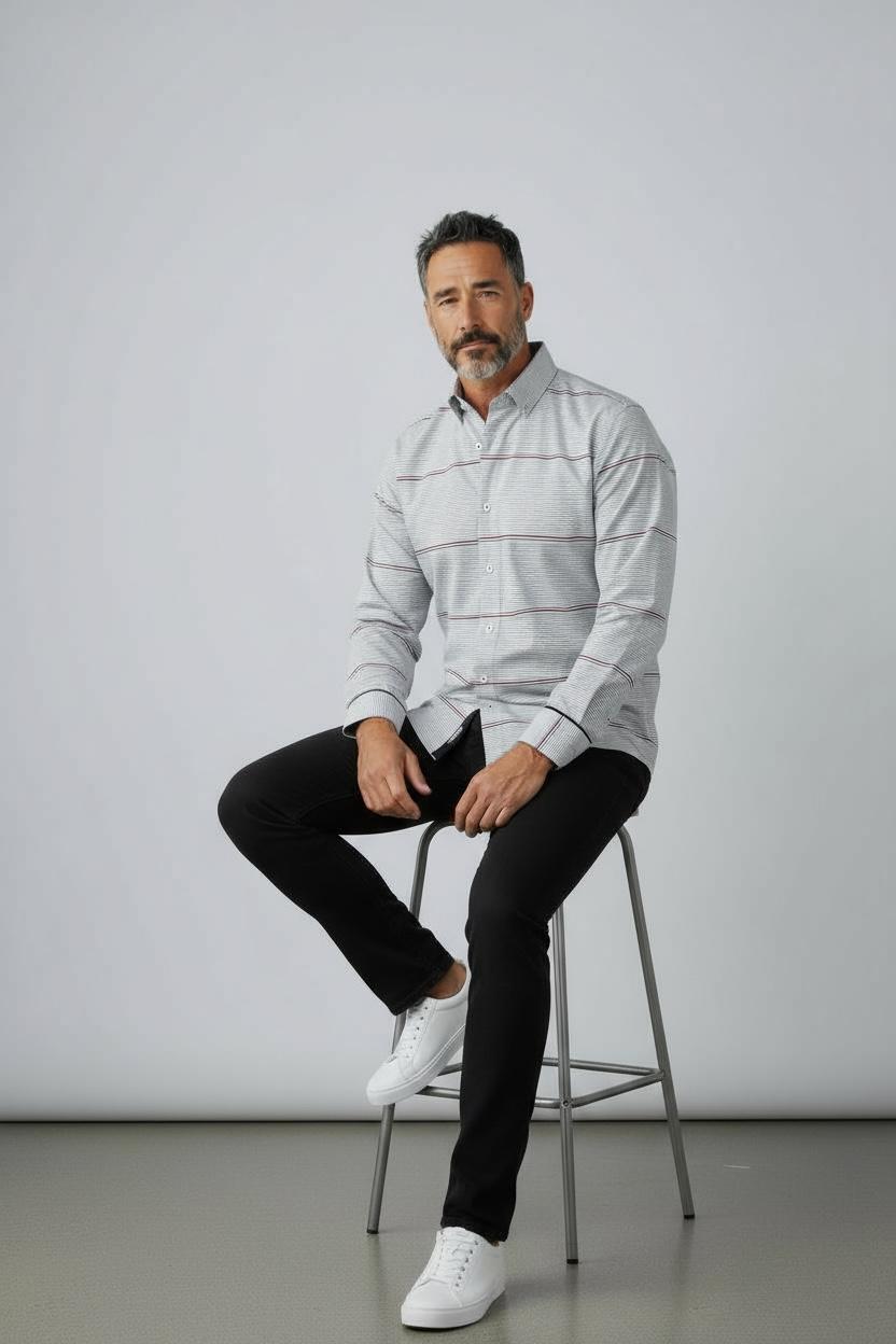 Klasik %100 Cotton Uzun Kollu Terletmeyen Kışlık 2 Renkli Çizgili Gömlek (Regular Kalıp)
