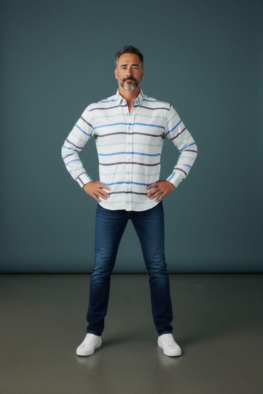 Klasik %100 Cotton Uzun Kollu Terletmeyen Kışlık 2 Renkli Çizgili Gömlek (Regular Kalıp)
