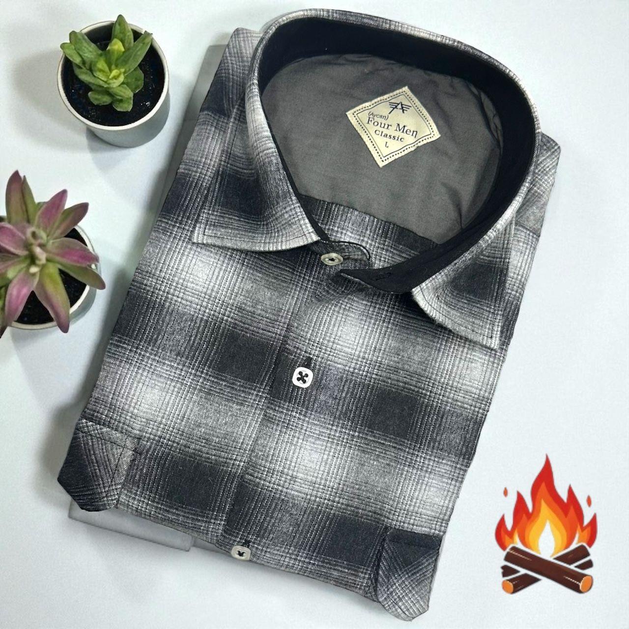 Klasik %100 Cotton Uzun Kollu Terletmeyen Kışlık Flanel Kumaş Siyah Gömlek (Regular Kalıp)