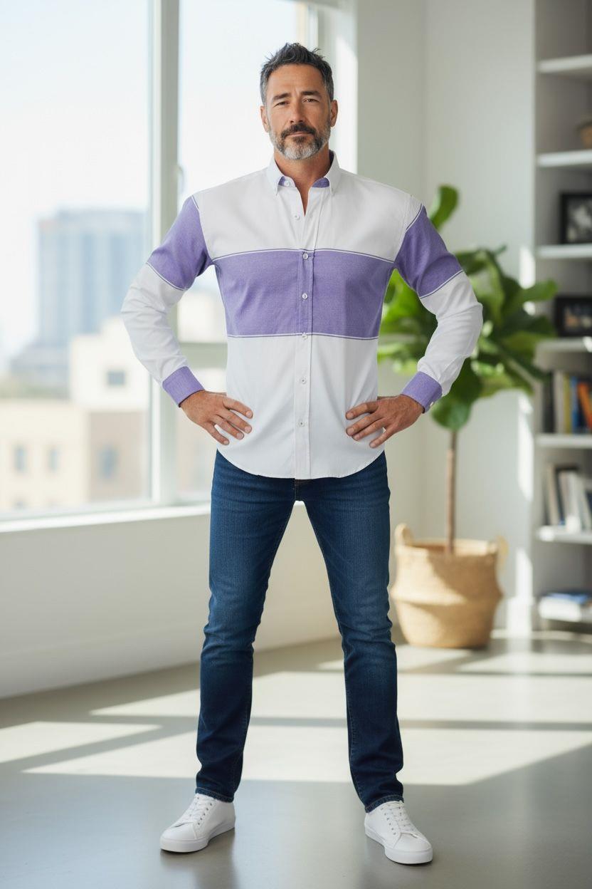 Klasik %100 Cotton Uzun Kollu Terletmeyen Kışlık Flanel Kumaş 2 Renkli Çizgili Gömlek (Regular Kalıp)