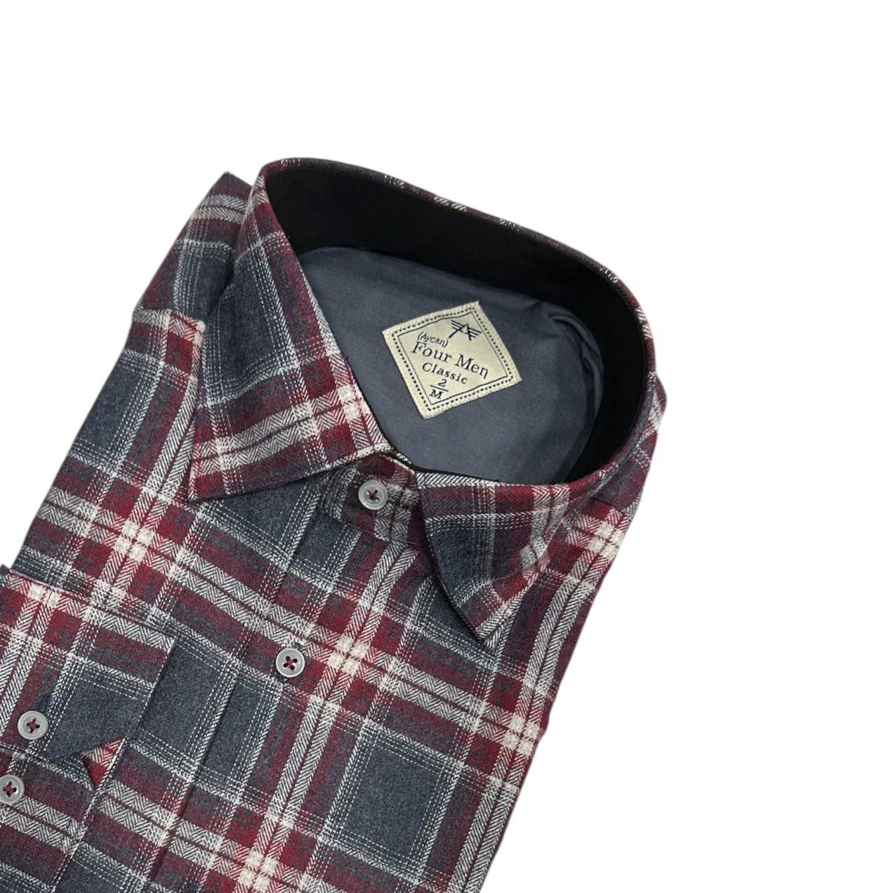 Klasik %100 Cotton Uzun Kollu Terletmeyen Kışlık Flanel Kumaş Antrasit Gömlek (Regular Kalıp)