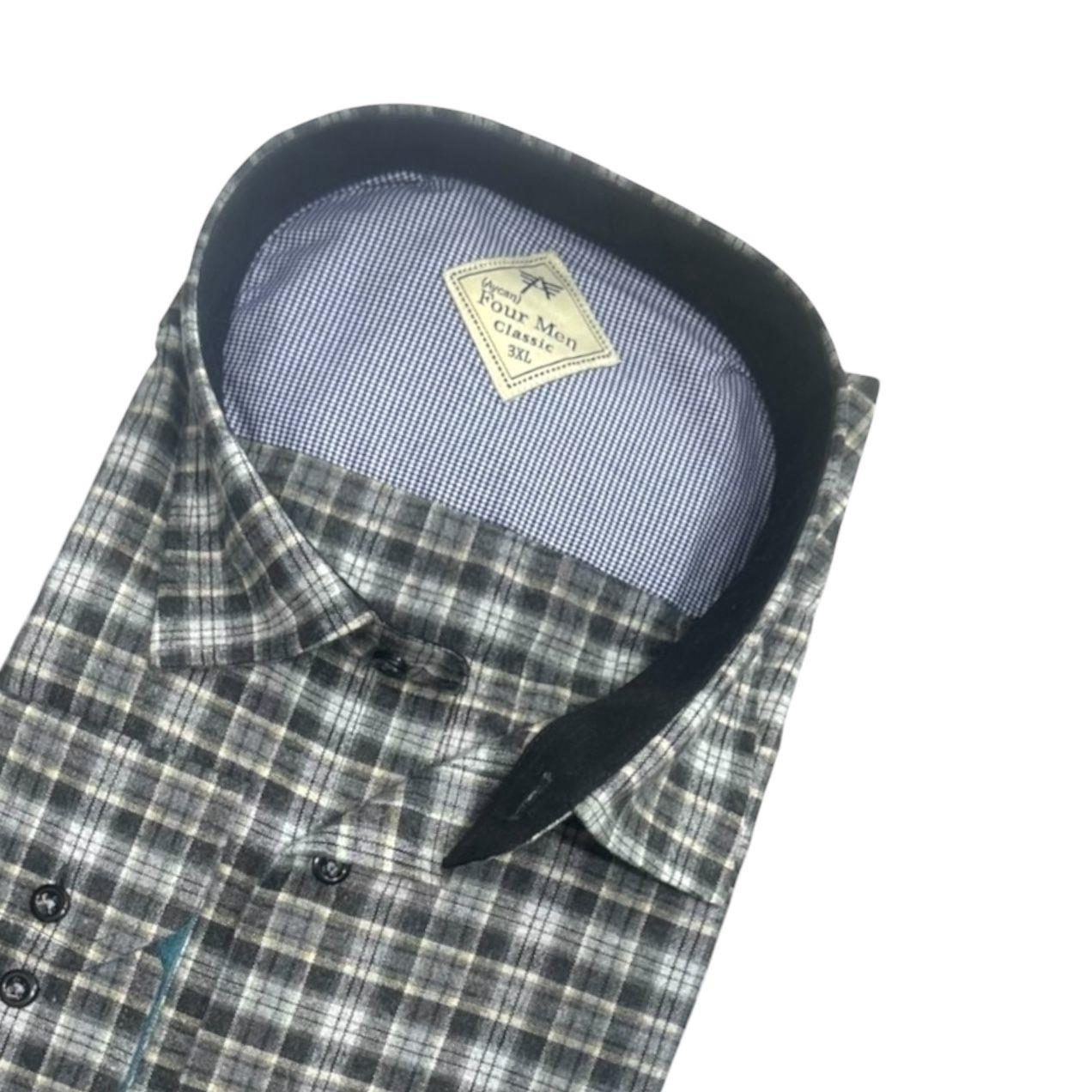 Klasik %100 Cotton Uzun Kollu Terletmeyen Kışlık Flanel Kumaş Kahverengi Gömlek (Regular Kalıp)