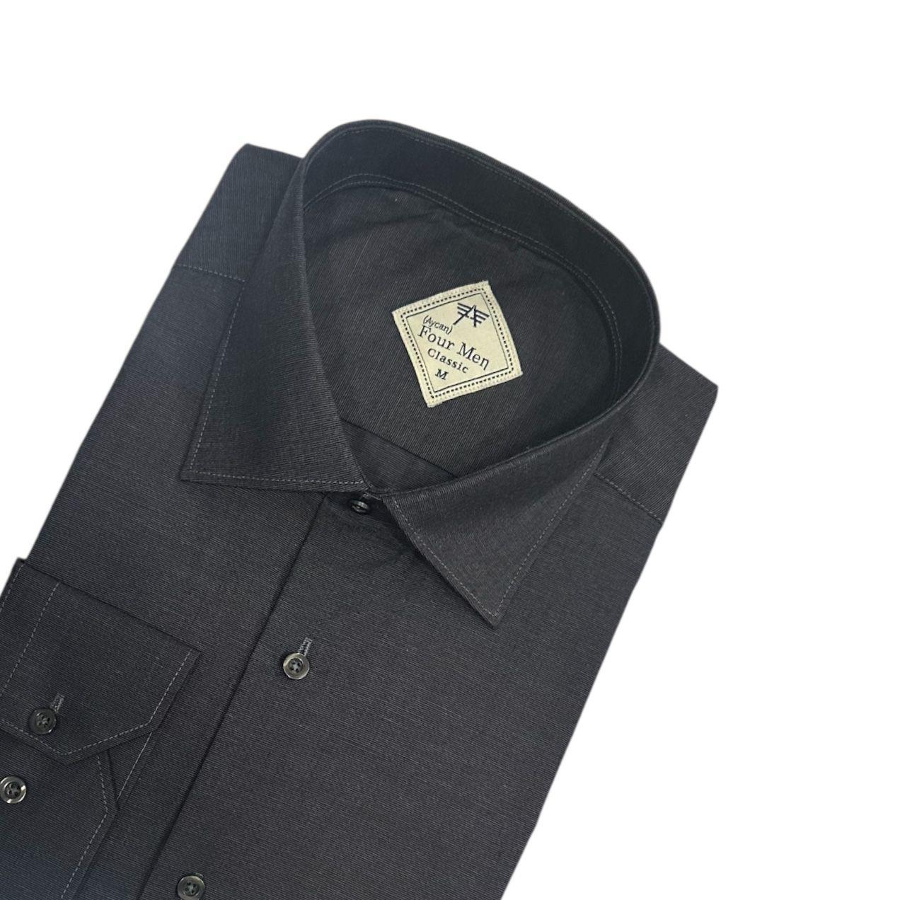 Klasik %100 Cotton Uzun Kollu Terletmeyen Kışlık Flanel Kumaş Koyu SiyahGömlek (Regular Kalıp)
