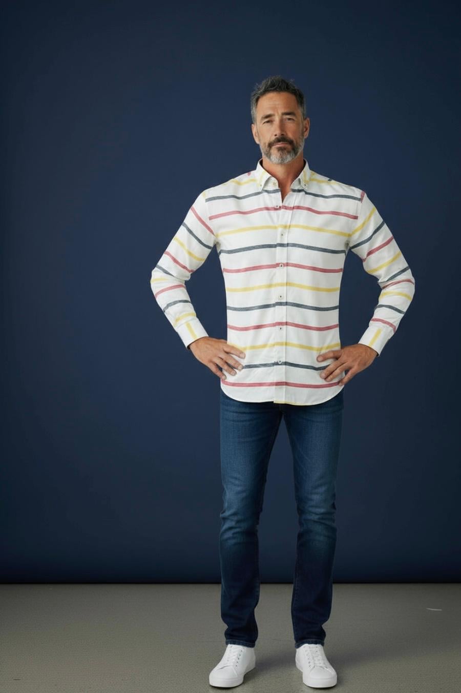Klasik %100 Cotton Uzun Kollu Terletmeyen Kışlık 2 Renkli Çizgili Gömlek (Regular Kalıp)