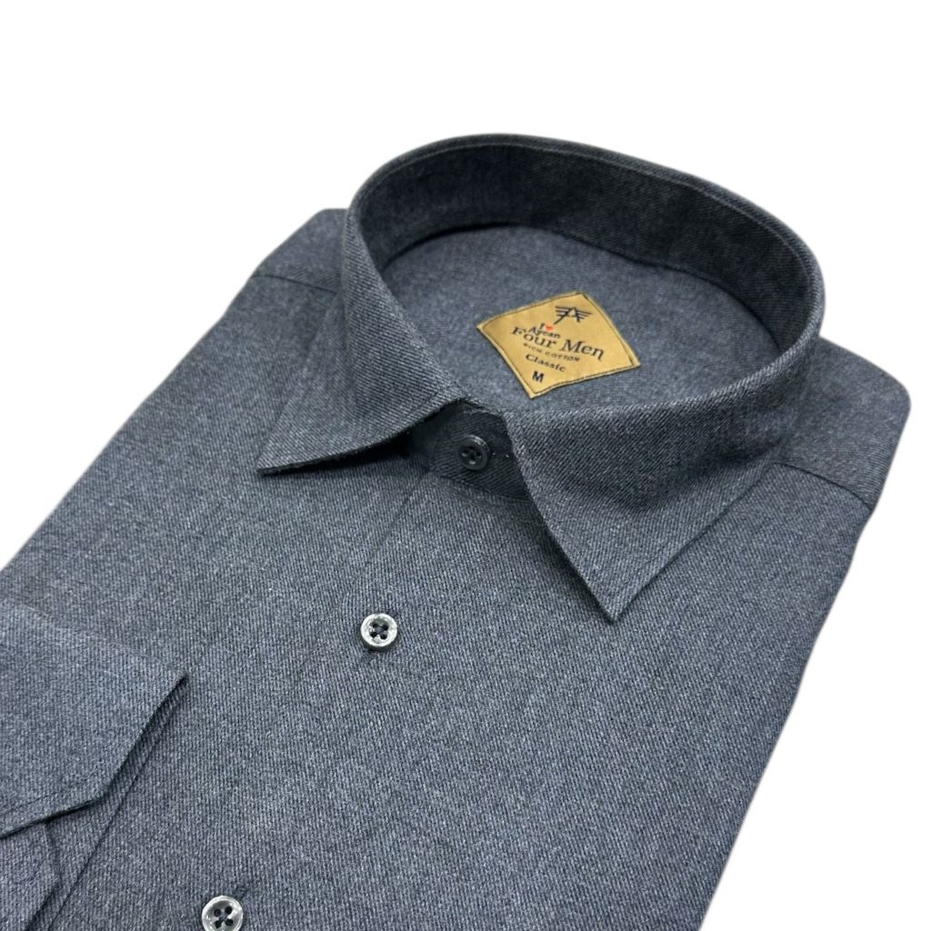 Klasik %100 Cotton Uzun Kollu Yakası Gizli Düğmeli Kışlık Flanel Gömlek (Regular Kalıp)