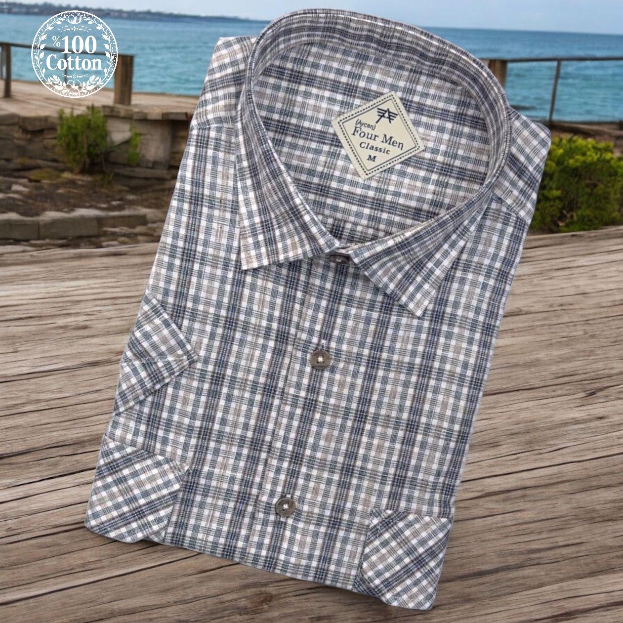 Linen Keten Klasik %100 Cotton Kısa Kollu Terletmeyen İki Cepli Kapaklı Beyaz Gömlek (Regular Kalıp)