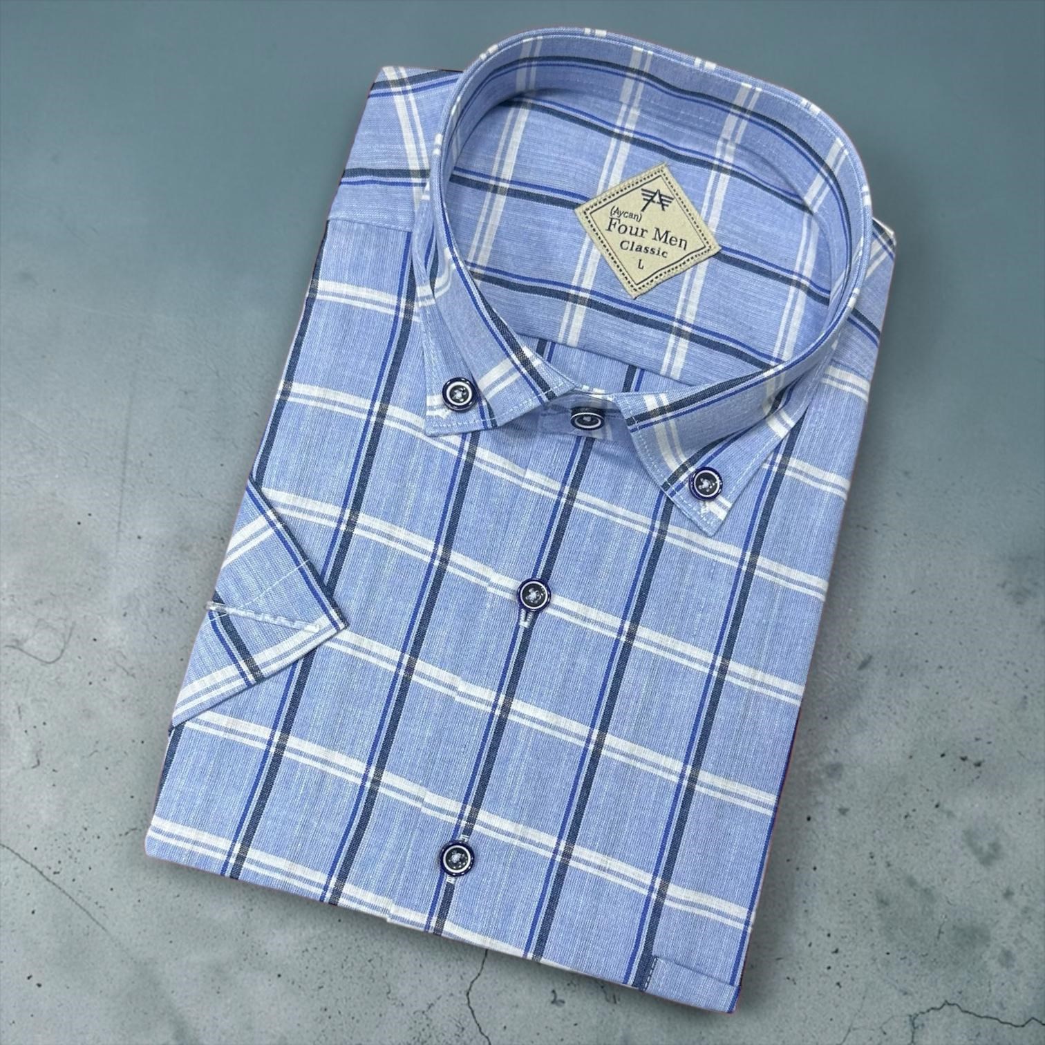 Linen Keten Klasik %100 Cotton Kısa Kollu Terletmeyen Gömlek 