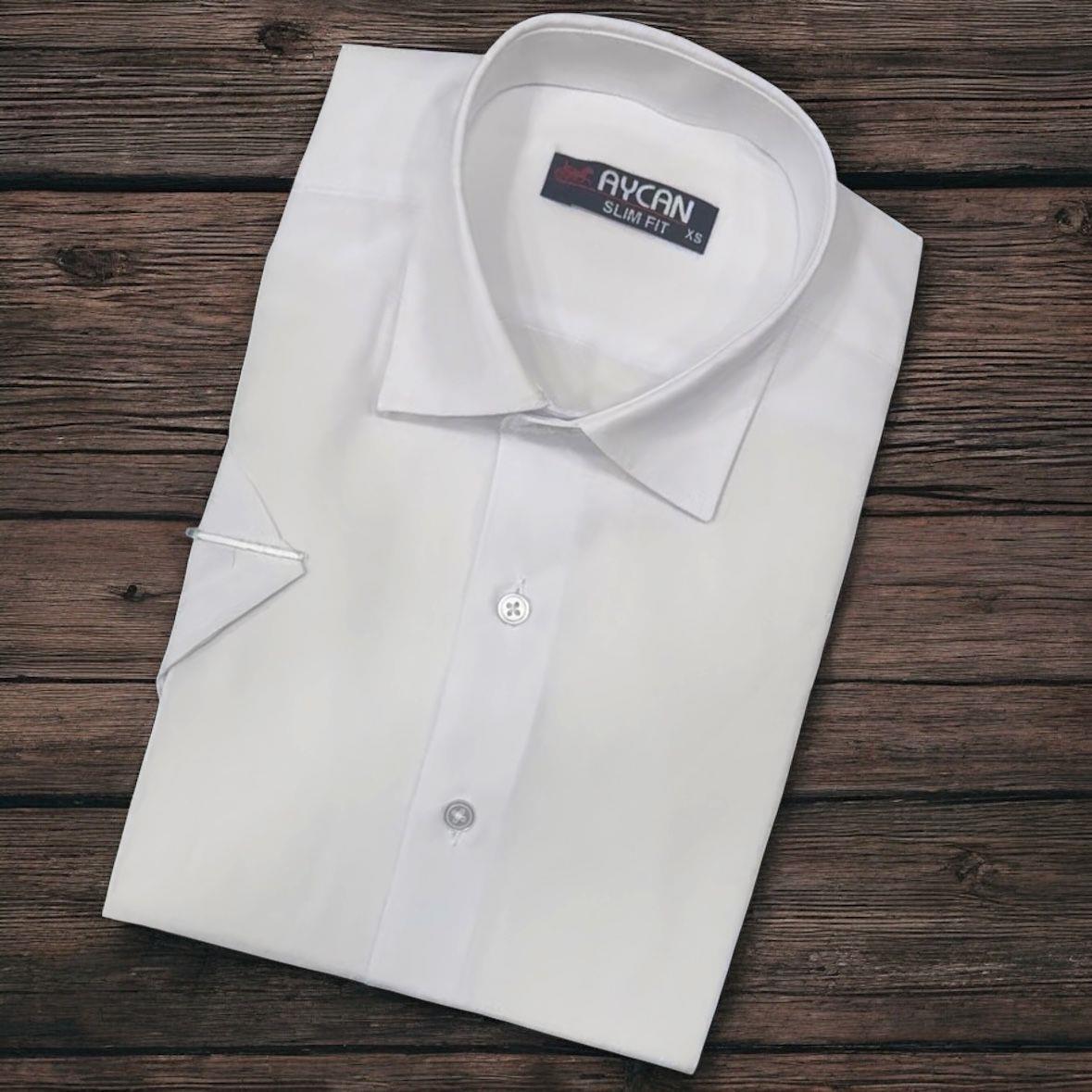 Linen Keten Klasik %100 Cotton Kısa Kollu Terletmeyen Slim-Fit Beyaz Gömlek (Regular Kalıp)