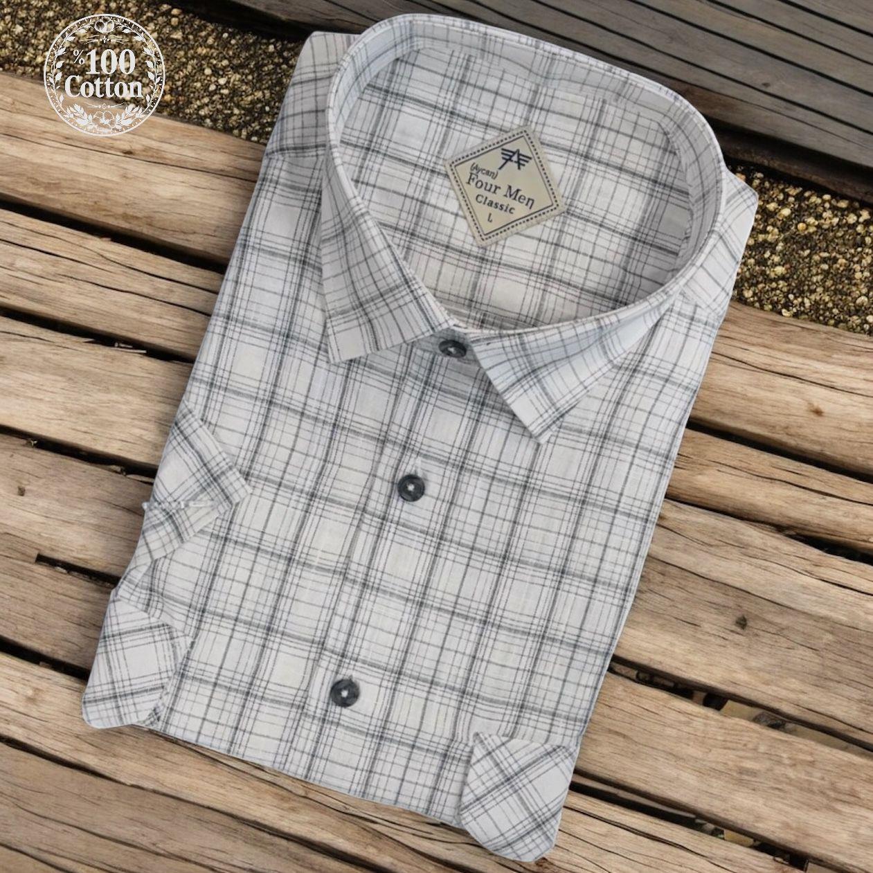 Linen Keten Klasik %100 Cotton Kısa Kollu Terletmeyen İki Cepli Kapaklı Beyaz Gömlek (Regular Kalıp)