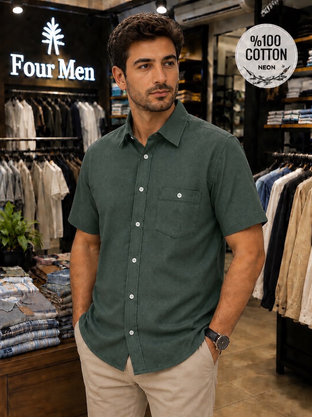 Linen Keten Klasik %100 Cotton Kısa Kollu Terletmeyen Gömlek 