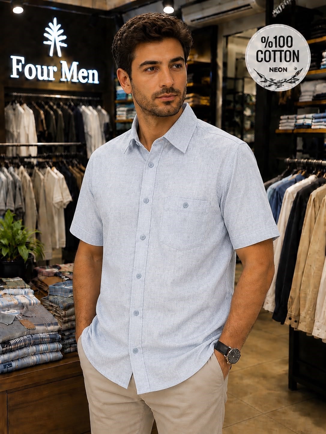 Linen Keten Klasik %100 Cotton Kısa Kollu Terletmeyen Gömlek 