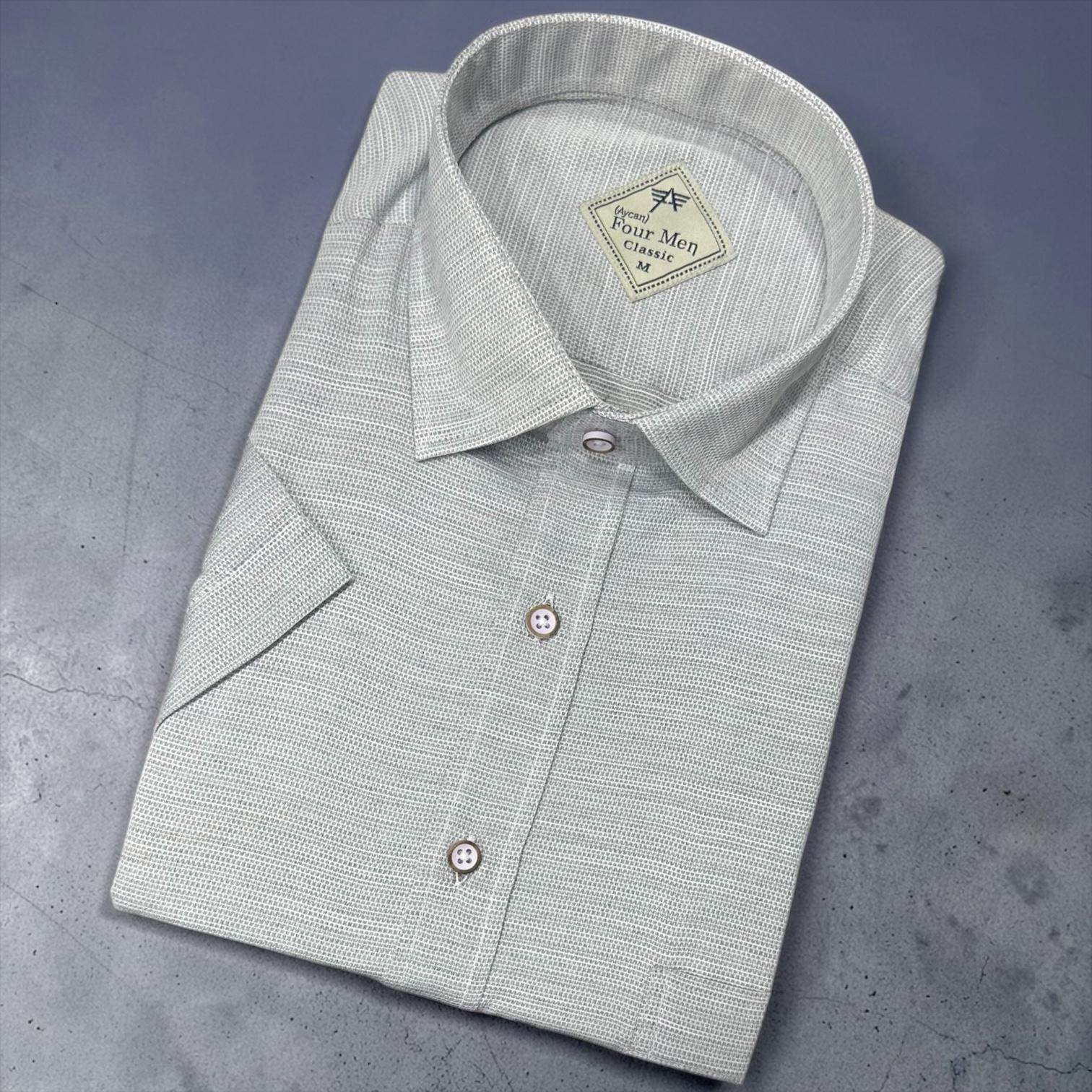Linen Keten Klasik %100 Cotton Kısa Kollu Terletmeyen Gömlek 