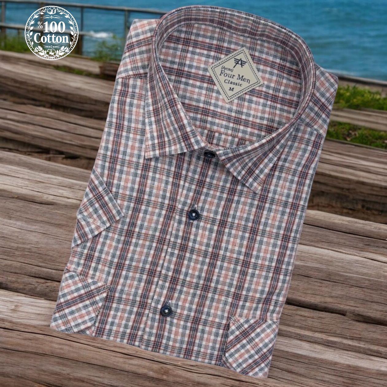Linen Keten Klasik %100 Cotton Kısa Kollu Terletmeyen İki Cepli Kapaklı Beyaz Gömlek (Regular Kalıp)