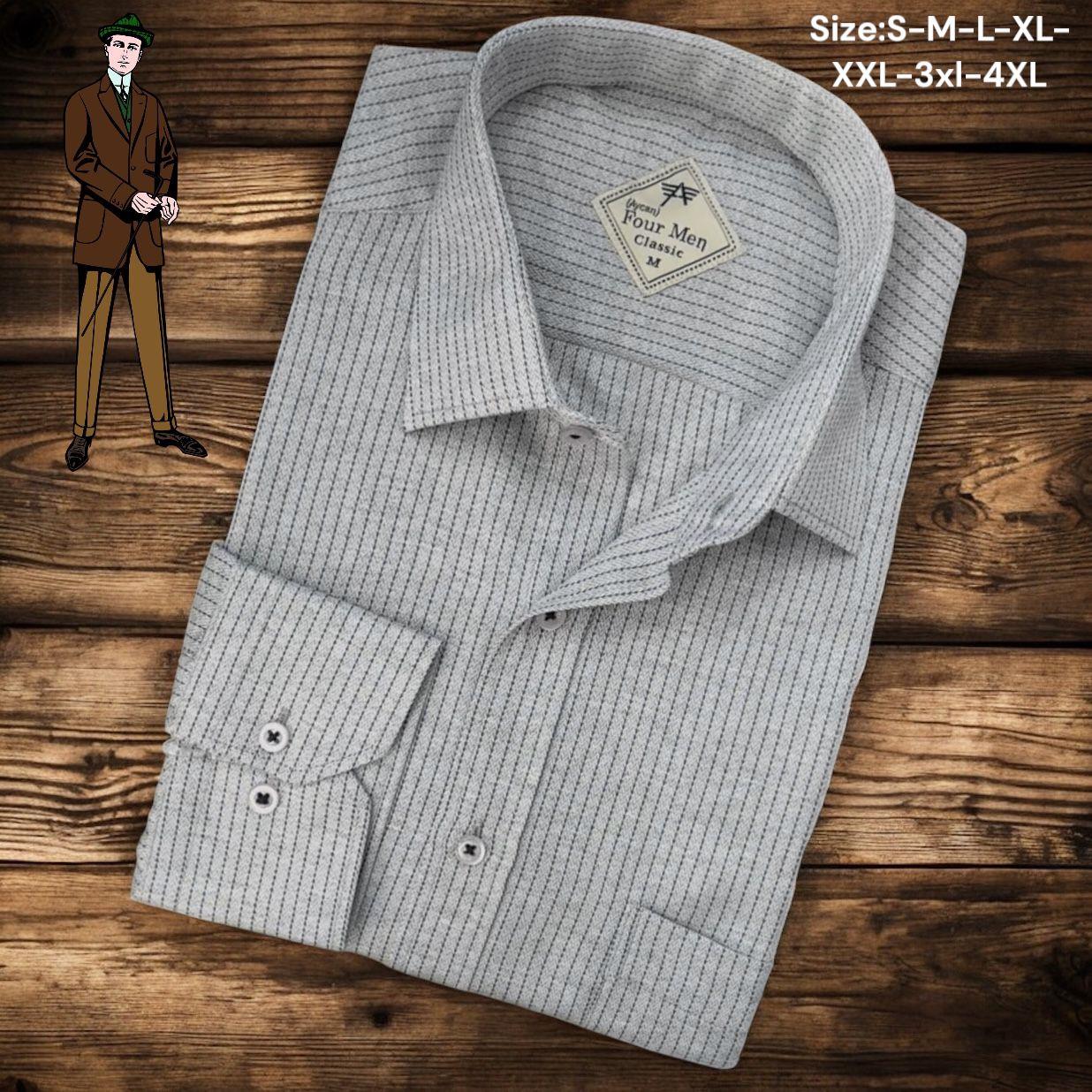 Linen Keten Klasik %100 Cotton Uzun Kollu Terletmeyen Tek Cepli Kapaklı Gri Gömlek (Regular Kalıp)