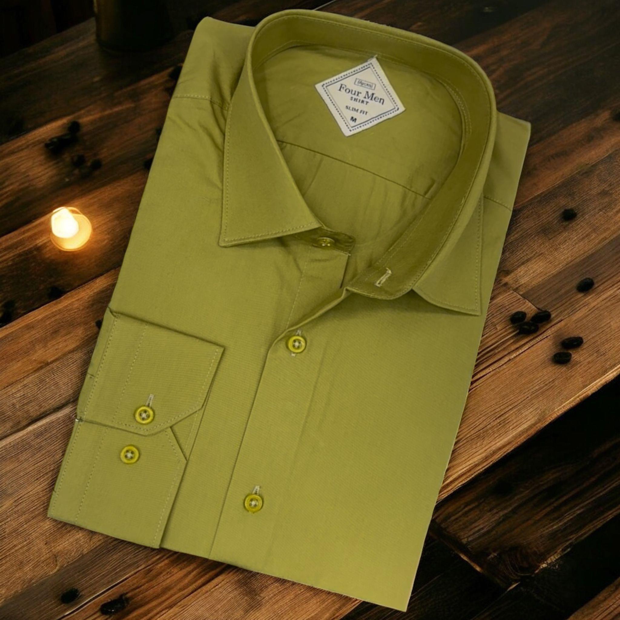 Linen Keten Klasik %100 Cotton Uzun Kollu Slim-Fit  Terletmeyen Yeşil Gömlek (Regular Kalıp)