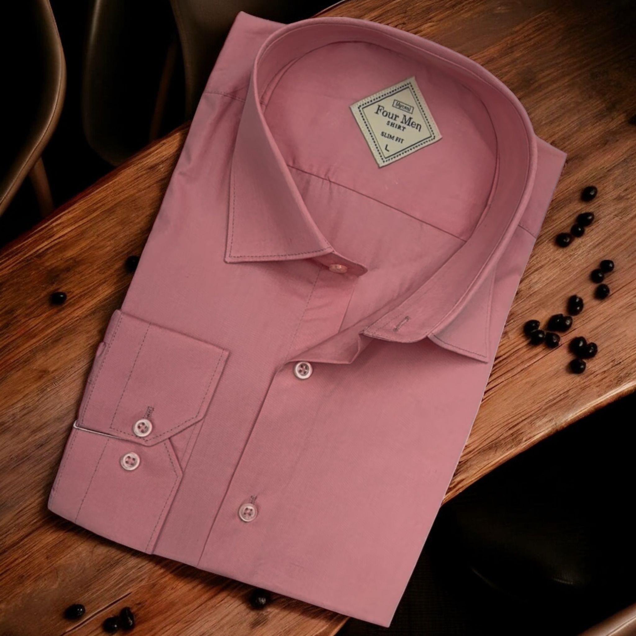 Linen Keten Klasik %100 Cotton Uzun Kollu Slim-Fit  Terletmeyen Tek Cepli Kapaklı Pembe Gömlek (Regular Kalıp)