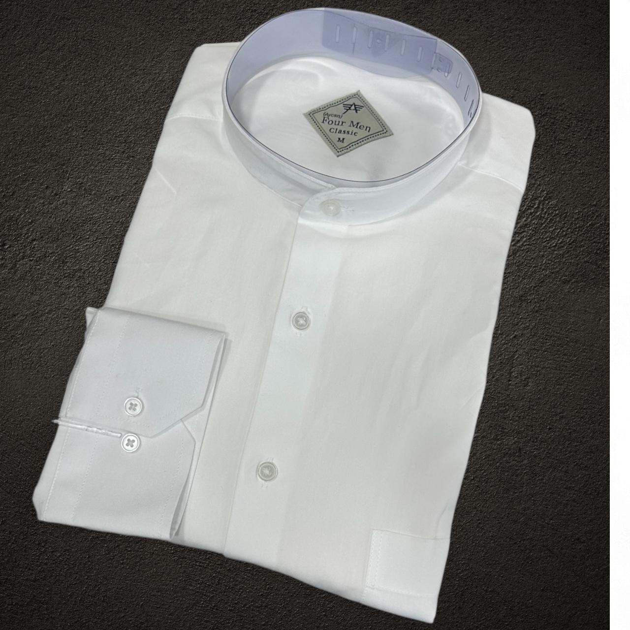 Linen Keten Klasik %100 Cotton Uzun Kollu Terletmeyen Hakim Yaka Beyaz Gömlek (Regular Kalıp)