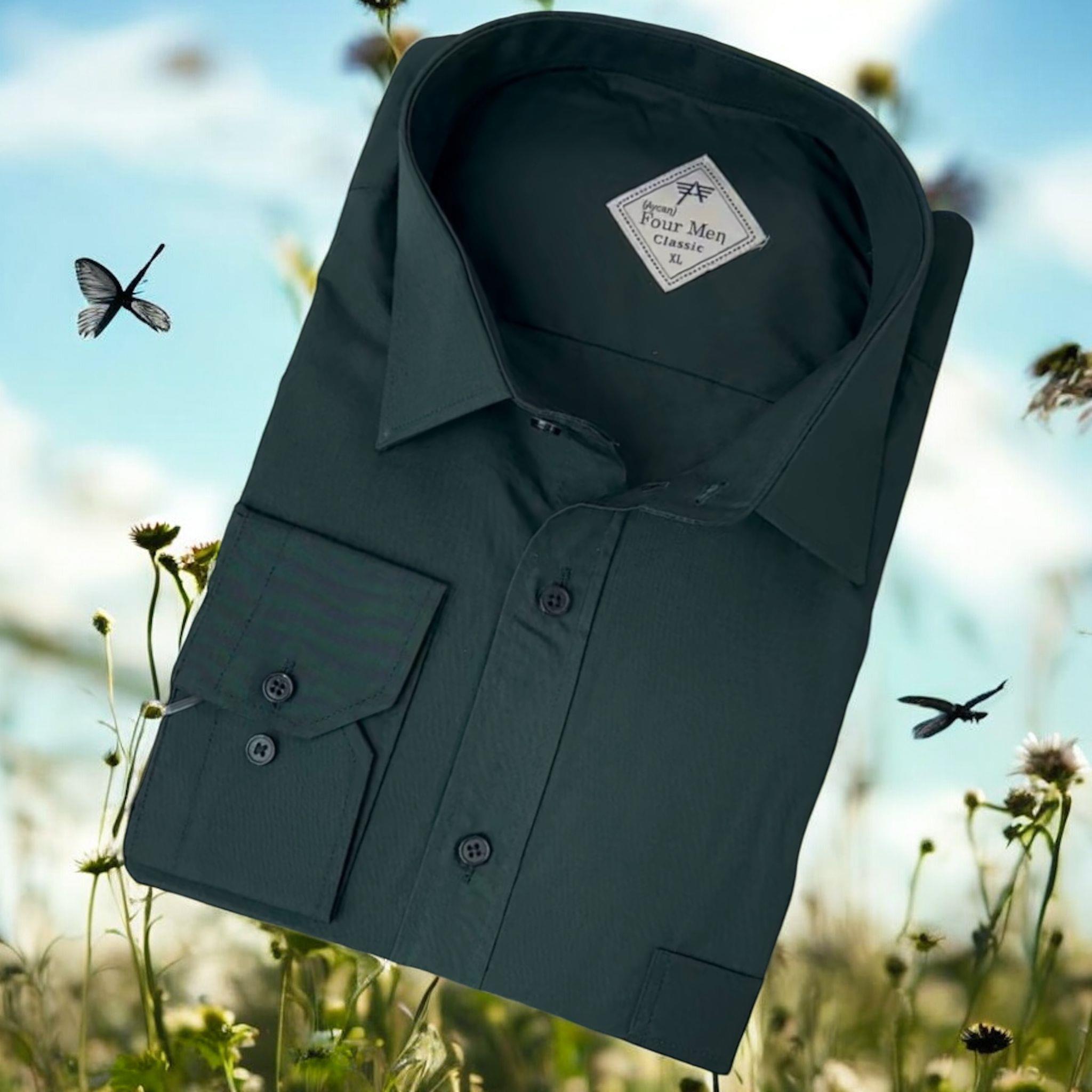 Linen Keten Klasik %100 Cotton Uzun Kollu Terletmeyen Hakim Yaka Mavi Gömlek (Regular Kalıp)